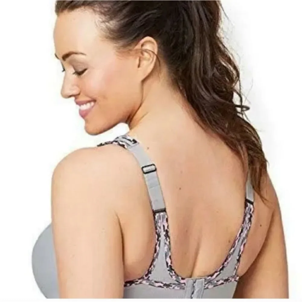 Glamorise Grey/Pink Camo No Bounce Camisole Sports Bra Size 42D